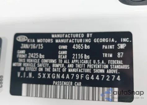 2015 Kia Optima Ex from USA, damaged, VIN 5XXGN4A79FG447274